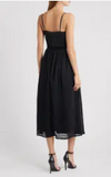 Spaghetti Strap Pleated Chiffon Midi Dress - Black