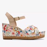 Chicly Floral Wedge Sandals - White