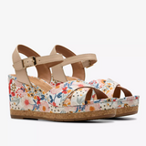 Chicly Floral Wedge Sandals - White