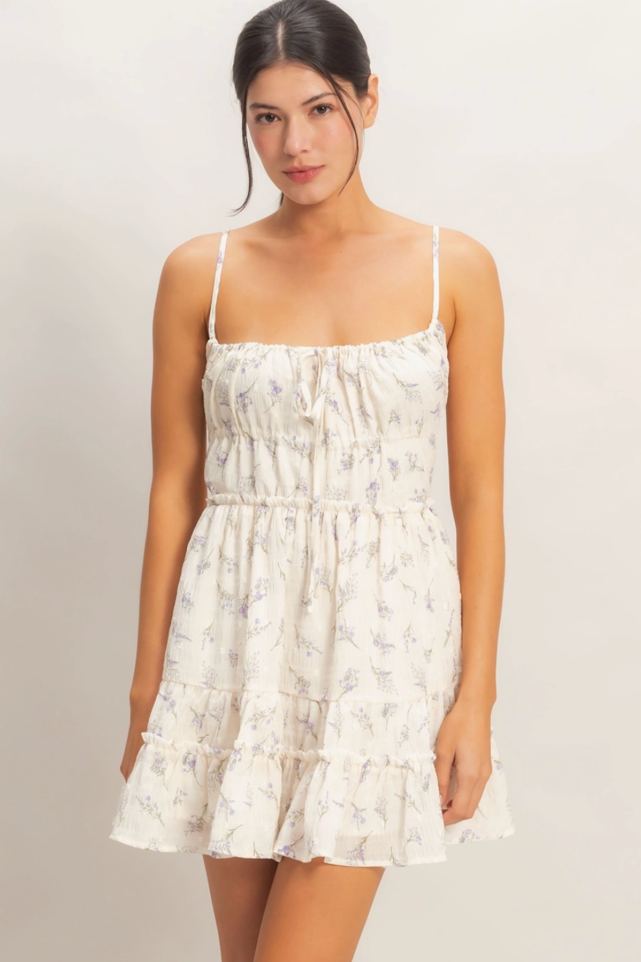 Floral Open Back Mini Dress - Cream