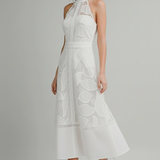Halter Neck Lace Midi Dress - White
