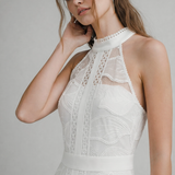 Halter Neck Lace Midi Dress - White