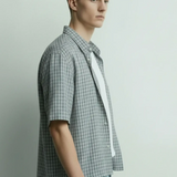 Checkered Boxy Button Up Shirt - Light Blue