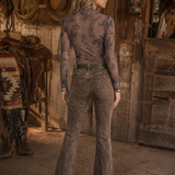 Cowgirl Print Mesh Top - Brown