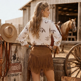 Western Printed Blouse - White