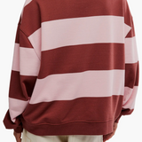 Classic Stripe Crew Wide Sweatshirt - Strawberry Wine Combo