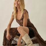 Sheer Floral Lace Button-front Maxi Dress - Chocolate