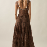 Sheer Floral Lace Button-front Maxi Dress - Chocolate