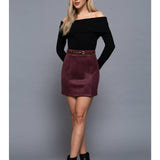 Belted Vegan Suede Mini Skirt