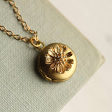 Tiny Gold Daisy Locket - Brass