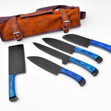 5-Piece Knife Set / with Leather Carry Bag Blue