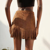 Western Fringe Suede Mini Skirt