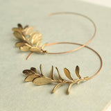 Botanical Leaf Hoop Earrings - Brass