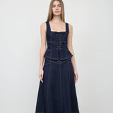 Lace-Up Denim Corset top - Dark Wash