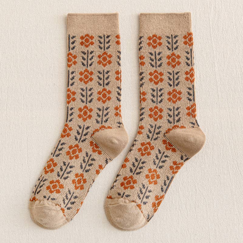 Vintage Flower Print Mid-Calf Socks