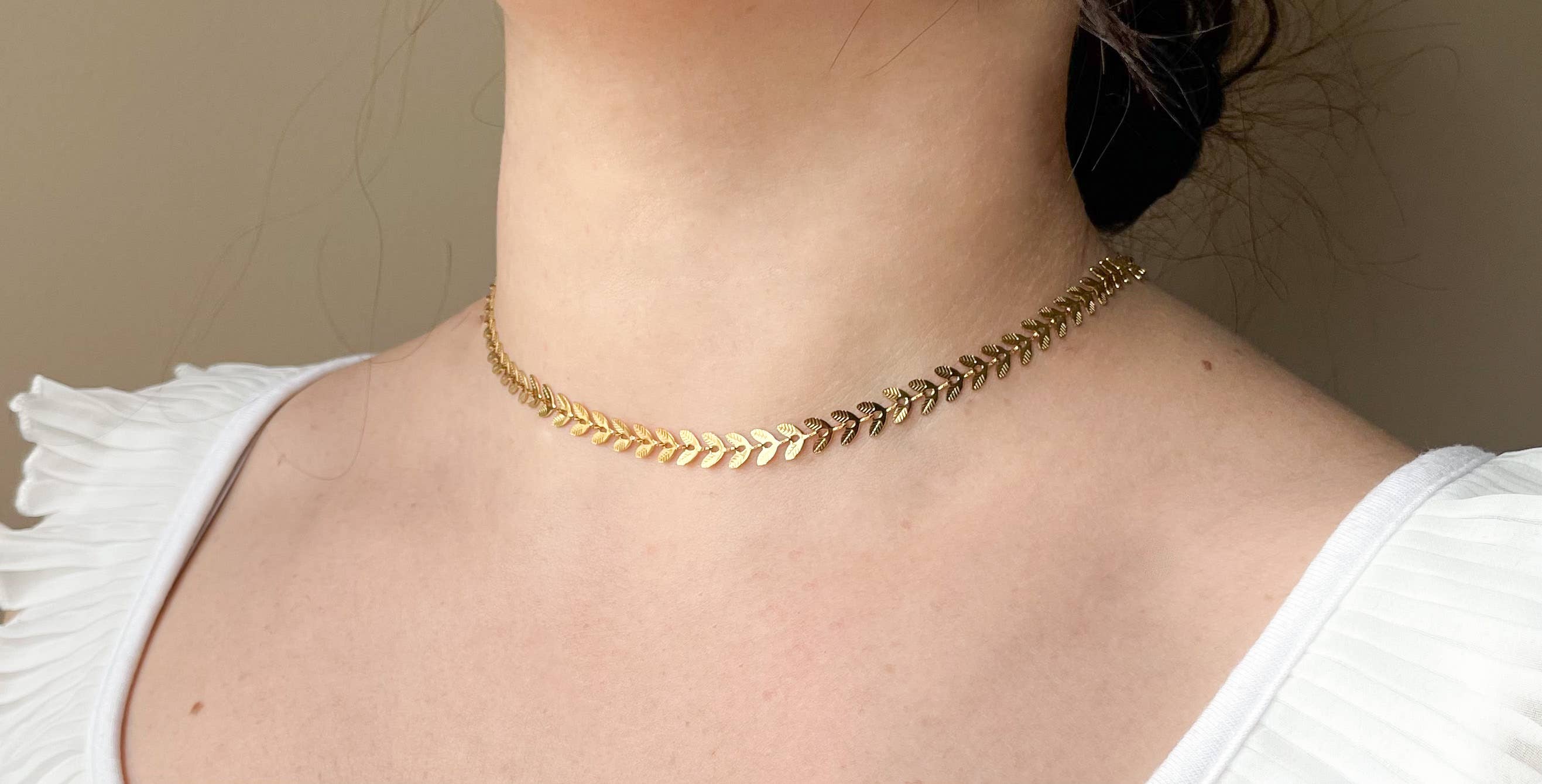 Non-tarnish Leaf Choker - Waterproof Chevron Chain Necklace