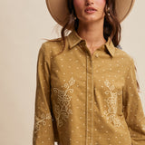 Embroidered Cropped Blouse- Olive Combo