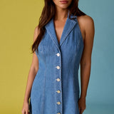 Denim Halter Mini Dress