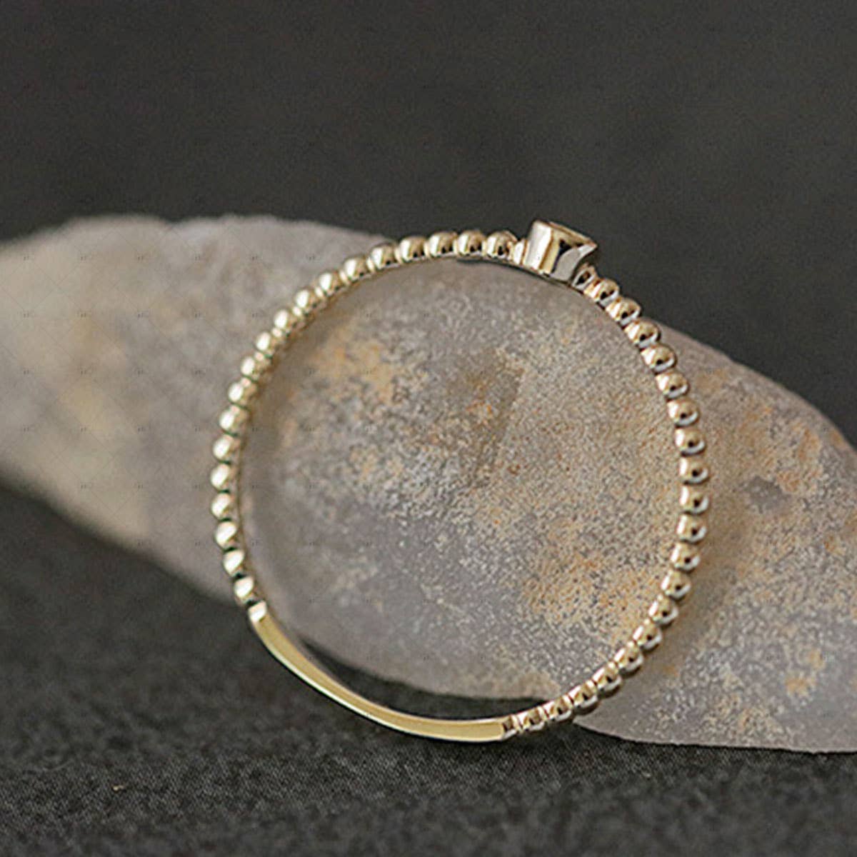 S925 Silver 14k Gold Plated Zirconia and Ball Beads Ring