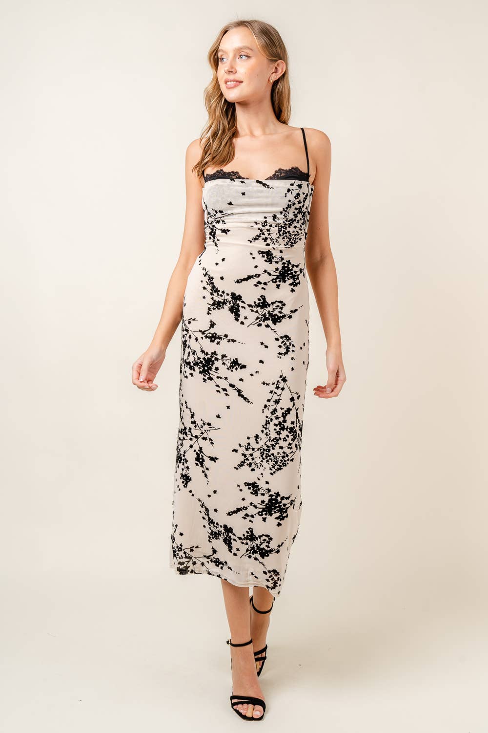Burn Out Velvet Floral Mesh Midi Dress