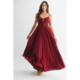 Ruched Tie Bodice Maxi Dress - Wine