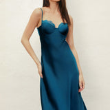 Lace Trim Satin Slip Midi Dress