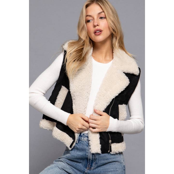 Faux Suade Inner Zip Up Vest