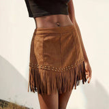 Western Fringe Suede Mini Skirt