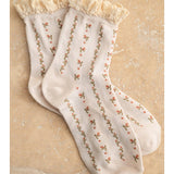 Floral Print Crochet Trim Socks