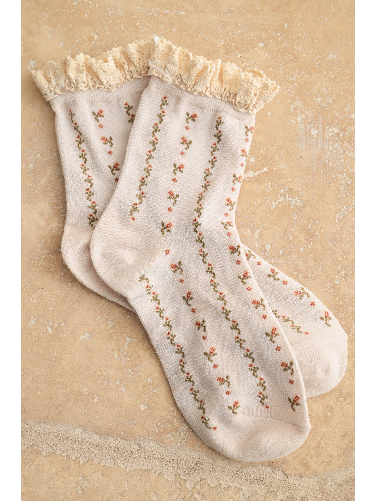 Floral Print Crochet Trim Socks