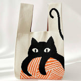 Cute Cat Knitted Shoulder Bag - White