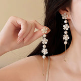 Pearl Flower Long Tassel Earrings
