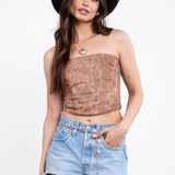 Beckee Vegan Leather Embroidered Western Corset Top