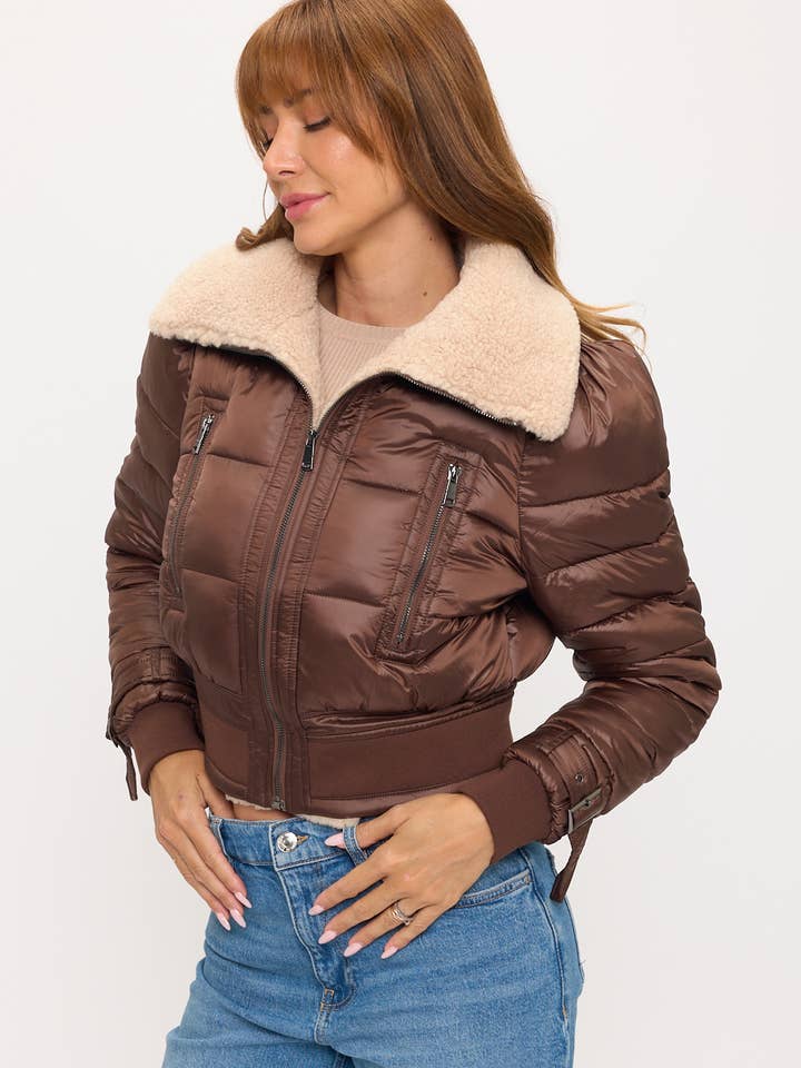 Metro Puff Luxe Bomber - Brown