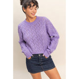 Cropped Cable Knit Sweater - Iris