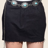 Intricate Metallic Oval Western Concho Chain Belt - Sliver