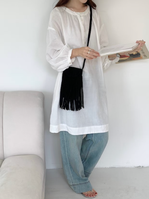 Suede-Like Microfiber Leather Crossbody Bag w/Fringe