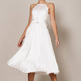 Apron Neck Midi Dress With Corset Waist