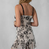 Velvet Burnout Mesh Mini Dress - Cream
