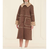 Faux Suede and Shearling Coat - Chocolate
