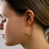 Botanical Leaf Hoop Earrings - Brass