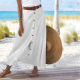Slit A-line mid-waist single breasted long skirt