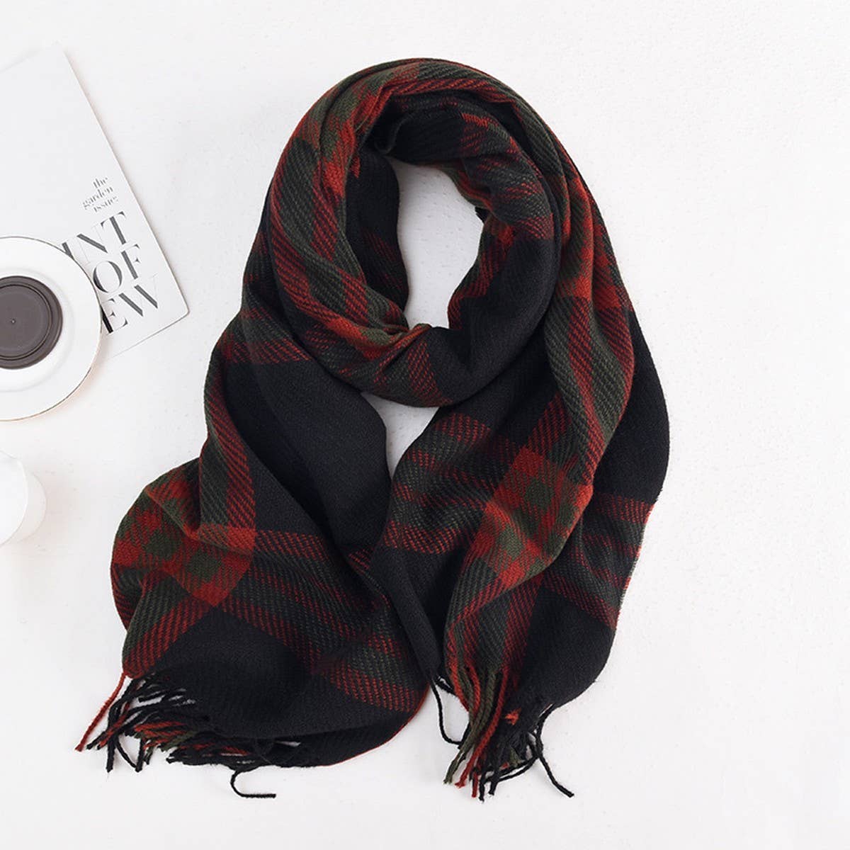 Plaid Fringe Shawl Scarf