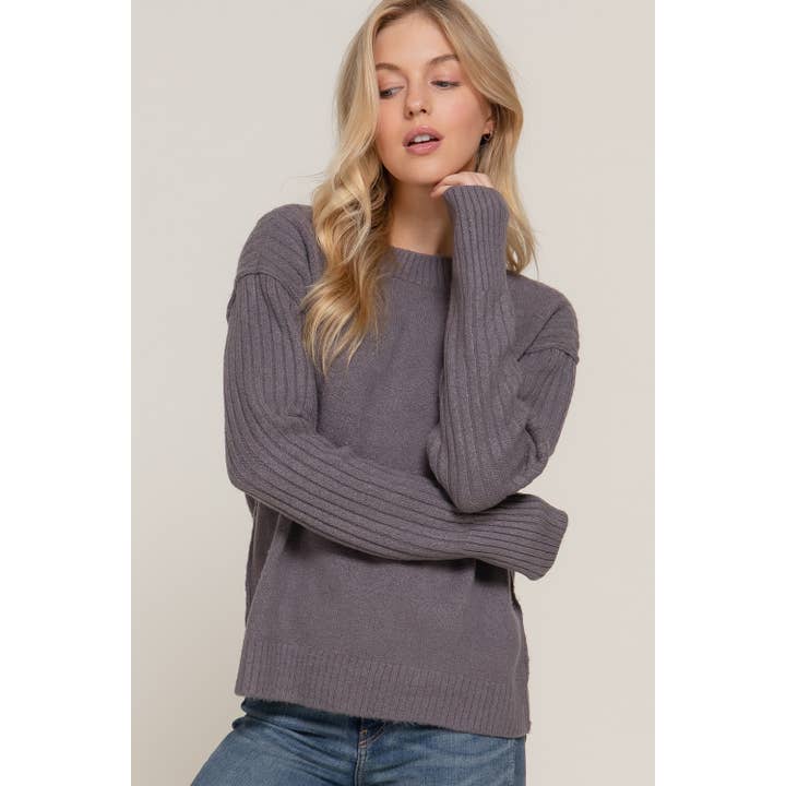 Long Sleeve Mock Neck Raised Seam Sweater
