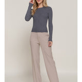 Long Sleeve Crew Neck Ribbed Sweater