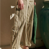 Multi Mix Stripe Printed Barrel Pants  - Green Combo