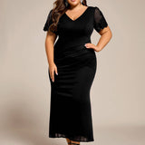 Short Sleeve V-Neck Satin Dress