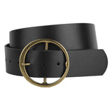 Wide Genuine Leather Round Buckle Belt