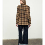 Plaid Mid-Length Button Front Jacket - Brown Combo