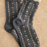Floral Print Crochet Trim Socks